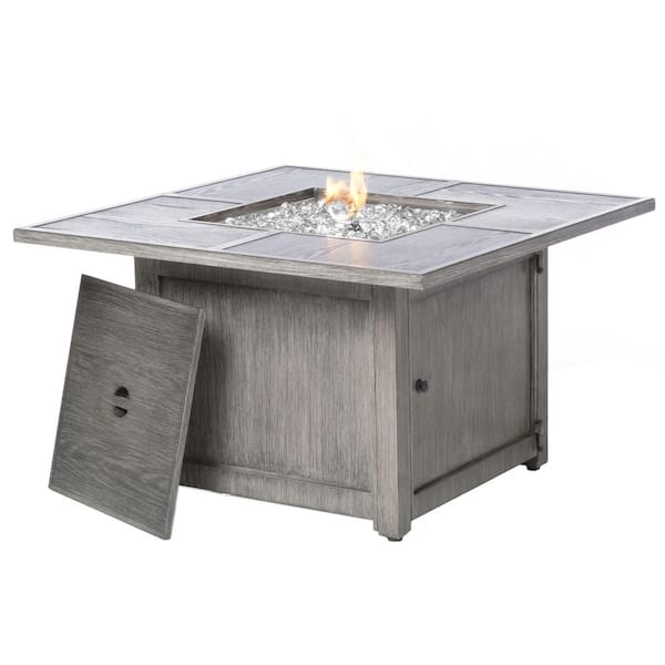 Alfresco Cheyenne 40 in. x 25 in. Square Aluminum Propane Gas Fire Pit Chat Table with Glacier Ice Firebeads