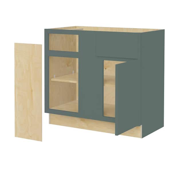 Home Decorators Collection Hargrove 36 in. W x 24 in. D x 34.5 in. H Assembled Plywood Base Blind Corner Kitchen Cabinet in Verdant Green SoftClose