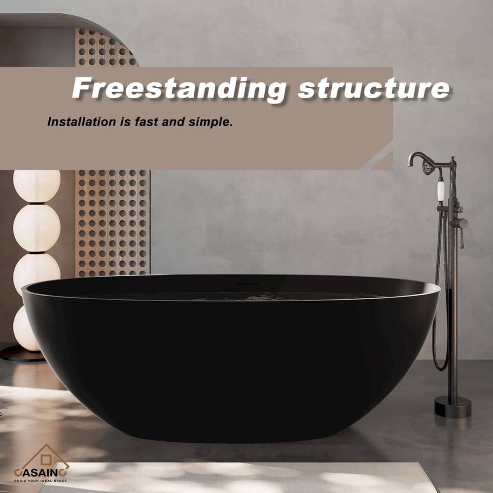 Matte Black 65'' Solid Surface Freestanding Soaking Bathtub