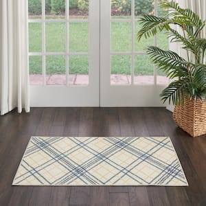 Jubilant Ivory Navy doormat 2 ft. x 4 ft. Abstract Contemporary Area Rug