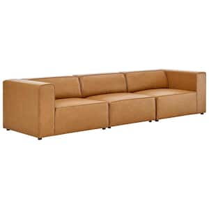 Mingle 3-Piece Tan Faux Leather 3-Seats Rectangle Symmetrical Sectionals Sofa