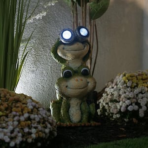 19 in. Tall Outdoor Solar Powered Binocular Leap Frogs Yard Statue with LED Lights