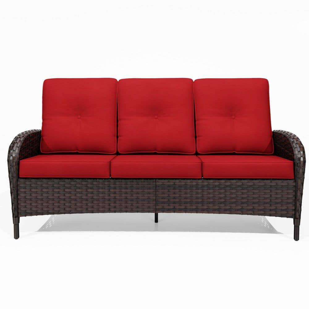 Dark Brown Wicker Outdoor Couch with Red Cushions price history on PriceWatchPro