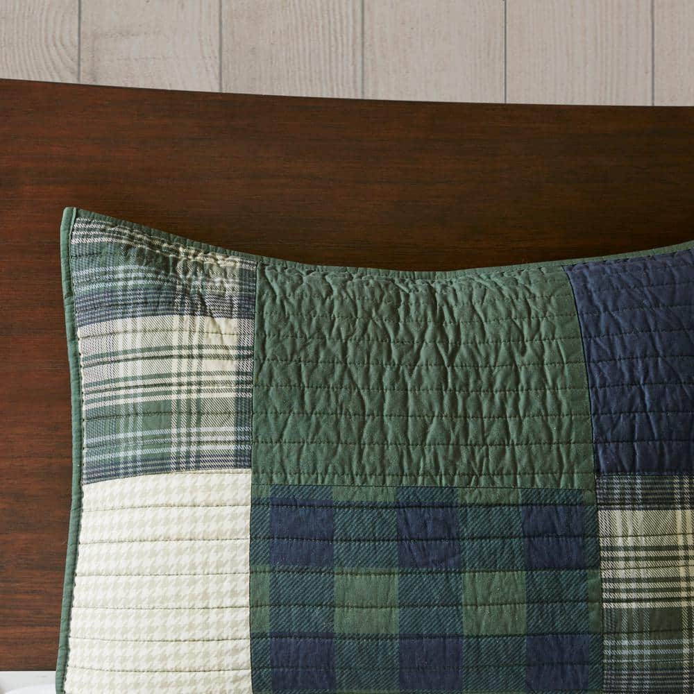 Navy and Green Cotton Patchwork Twin Quilt Set