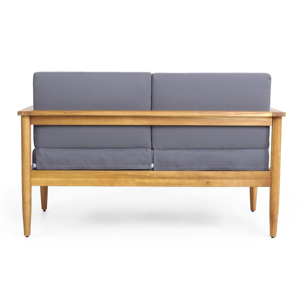 Teak Wood Outdoor Loveseat with Dark Gray Cushions