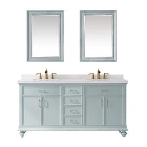 Charlotte 72 in. Vanity in Finnish Green with Carrara White Composite Stone Countertop With Mirror