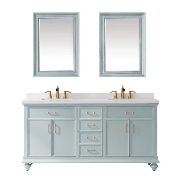 ROSWELL Charlotte 72 in. Vanity in Finnish Green with Carrara White Composite Stone Countertop With Mirror