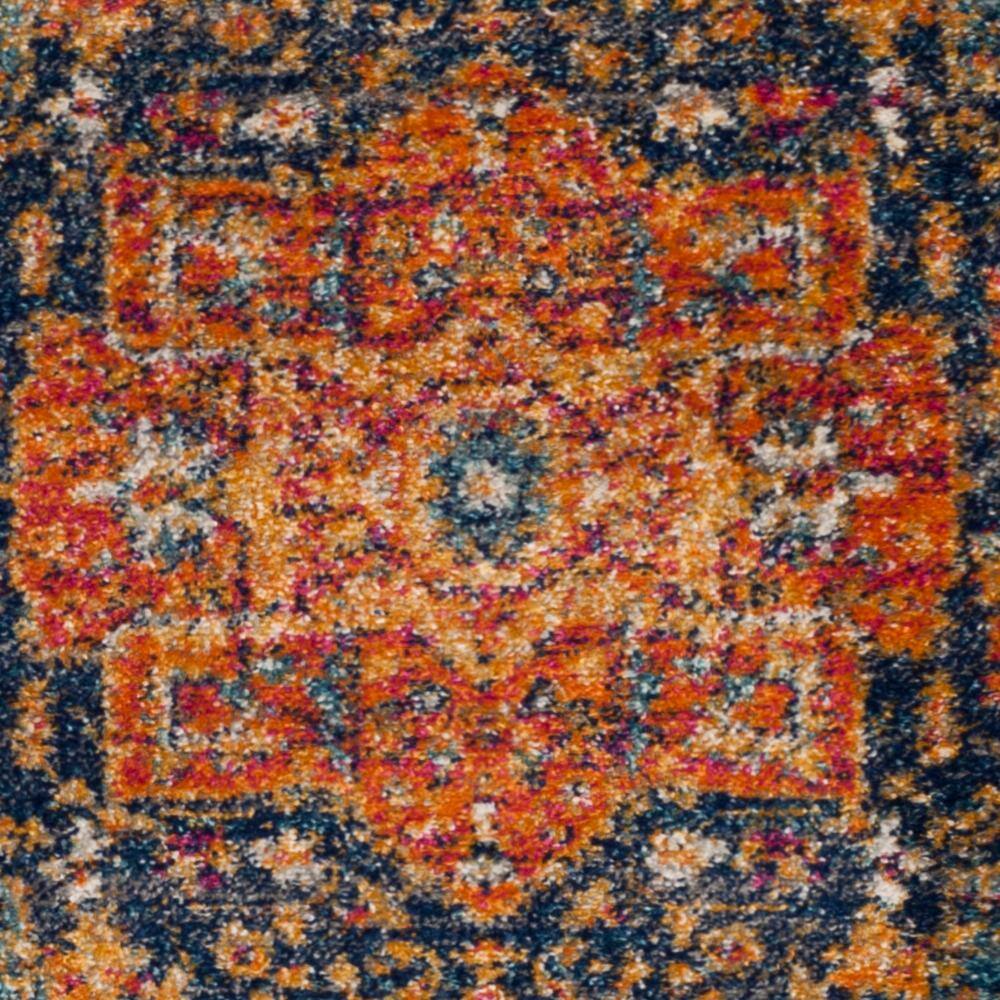 Blue and Orange Synthetic Reversible Runner Rug