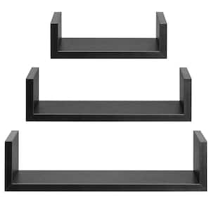 16.5 in. x 4 in. x 4 in. Black Wood Decorative Floating Wall Shelves (3-Piece)
