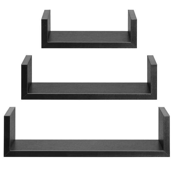 Cubilan 16.5 in. x 4 in. x 4 in. Black Wood Decorative Floating Wall Shelves (3-Piece)