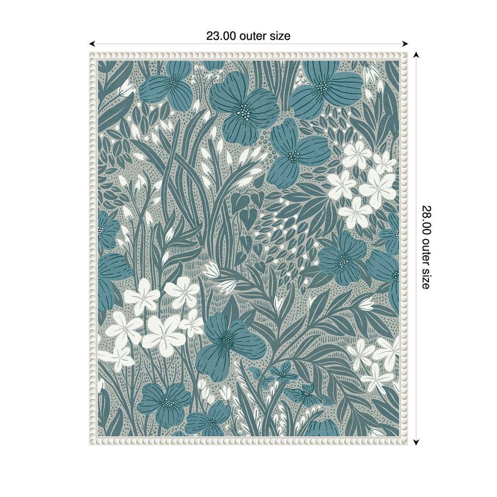 Field of Flowers Blue Canvas Print with White Frame