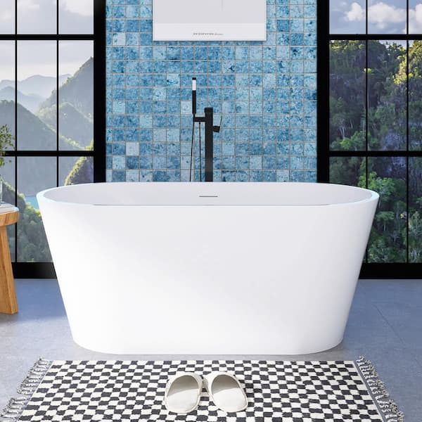 Unbranded 55 in. x 28 in. Acrylic Soaking Bathtub in White with Center Drain in Polished Chrome