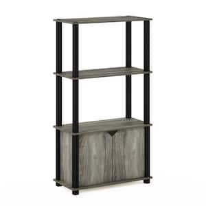 Brahms 43.1 in. French Oak / Black 4-Shelf Etagere Bookcase with Doors