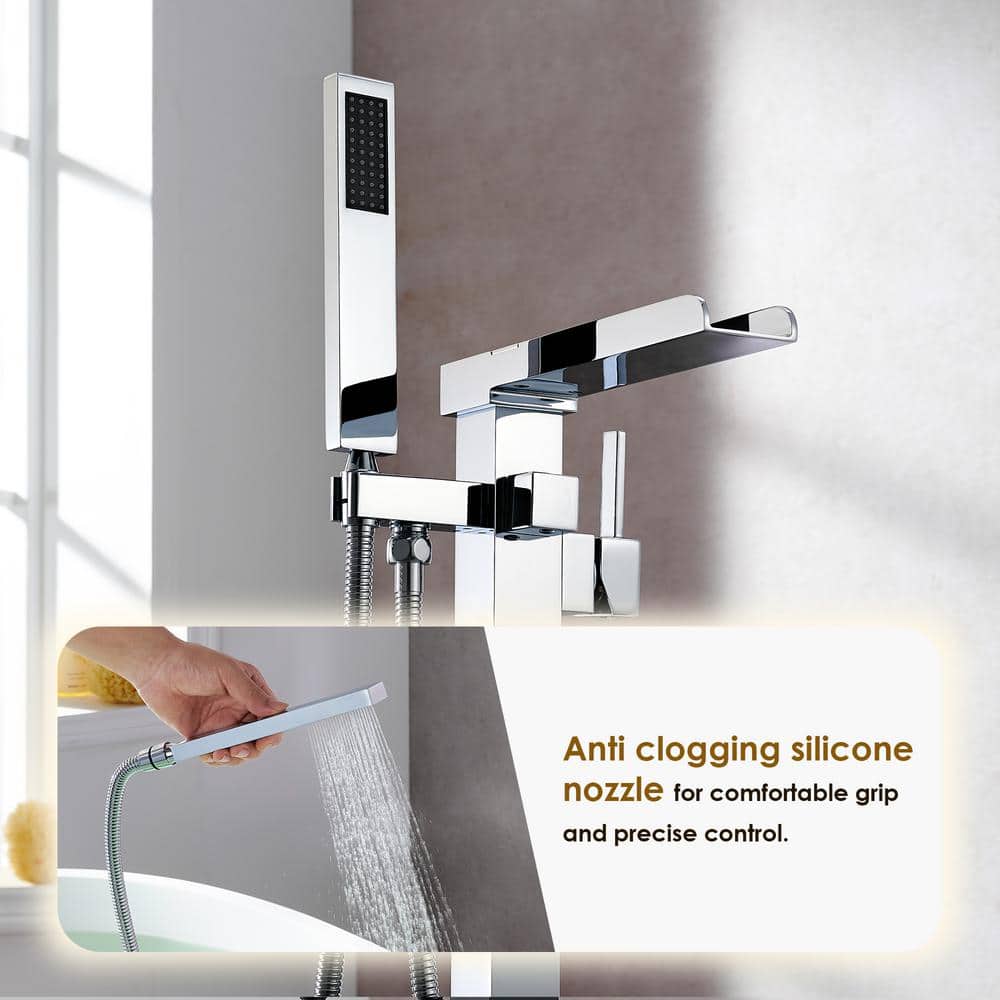Polished Chrome Freestanding Tub Faucet with Hand Shower