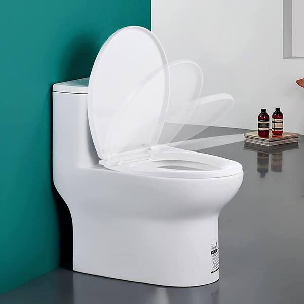 Toilet Seat Round with Non-Slip Seat Bumpers, Universal Quiet-Close Toilet  Lid, Never Loosen and Easy to Install, Durable Plastic, White, Fits Standar