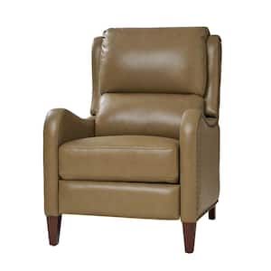 Hyde Modern Retro Cigar Genuine Leather Recliner with Nailhead Trim-Taupe