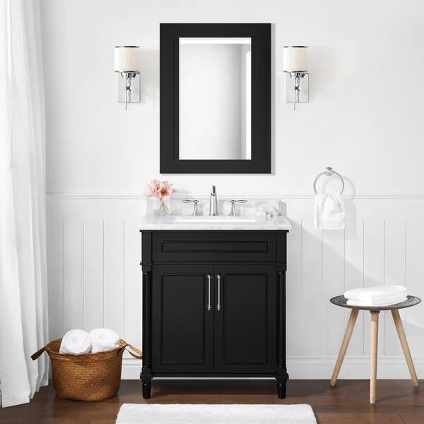 Home Decorators Collection Aberdeen 30 In X 22 In D Bath Vanity In Black With Carrara Marble Vanity Top In White With White Basin Aberdeen 30b The Home Depot