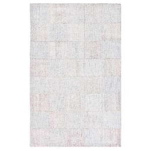 Abstract Ivory/Blue Doormat 3 ft. x 5 ft. Square Marled Area Rug