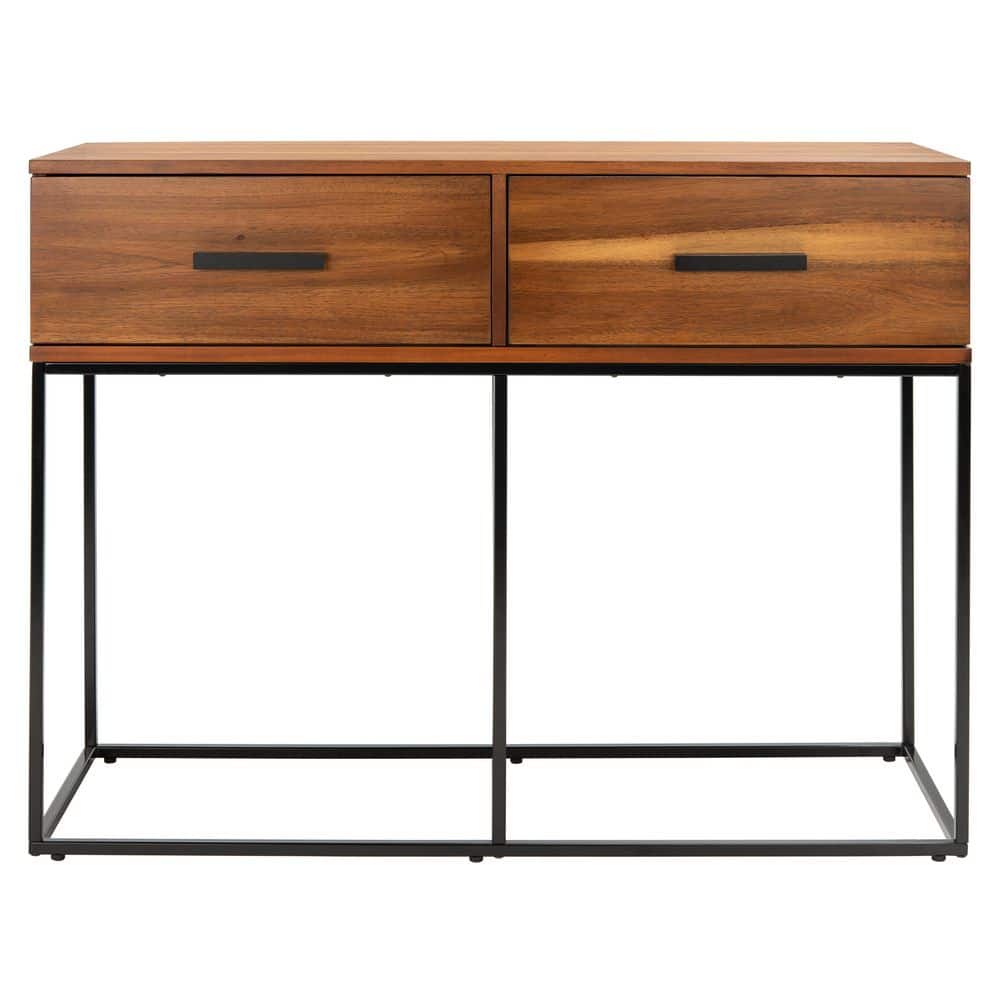 Marquise Brown Mahogany and Black Metal Console Table with Storage