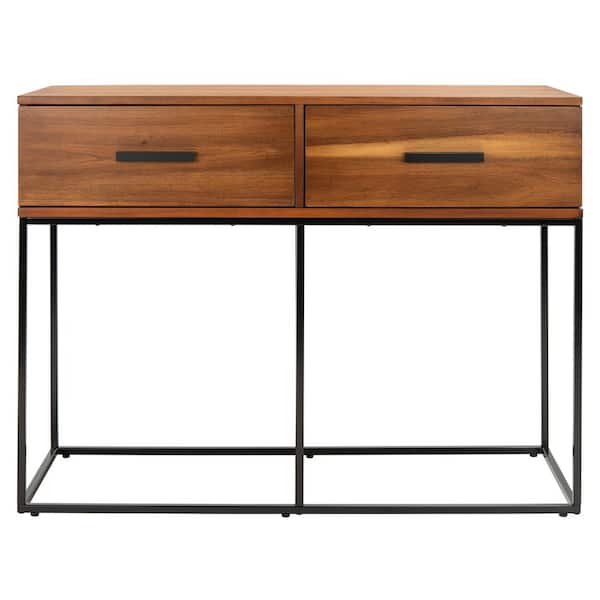 SAFAVIEH Marquise 42.01 in. Brown/Black Legs Rectangle Wood Console Table with Drawer