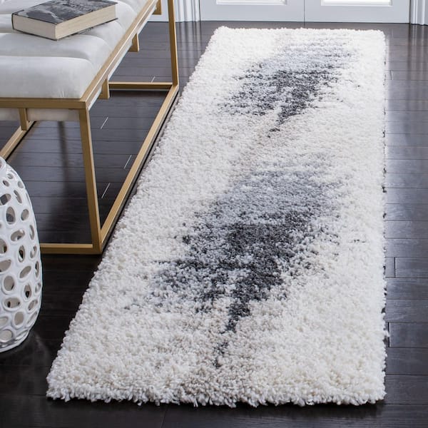 Fontana Shag 2 ft. x 6 ft. Gray/Ivory Abstract Radial Runner Rug