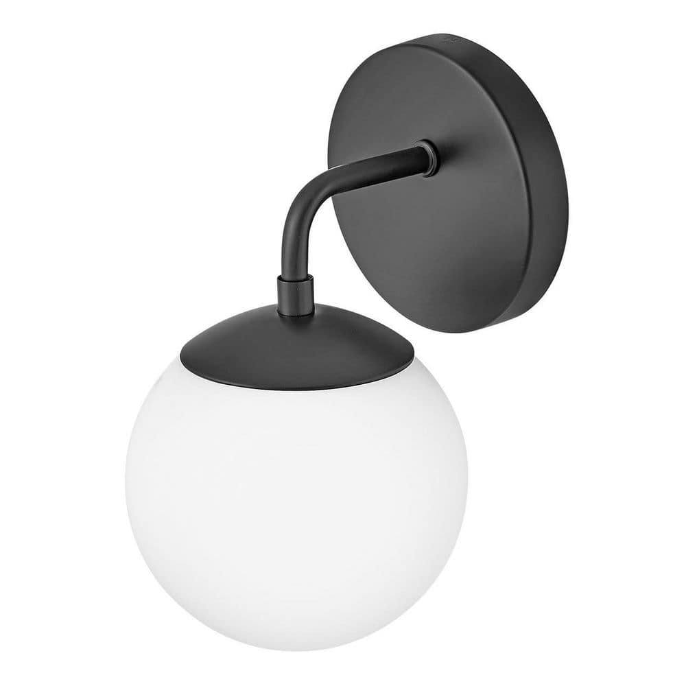 Juniper Mid-Century Modern Black Vanity Light with Opal Glass Globe