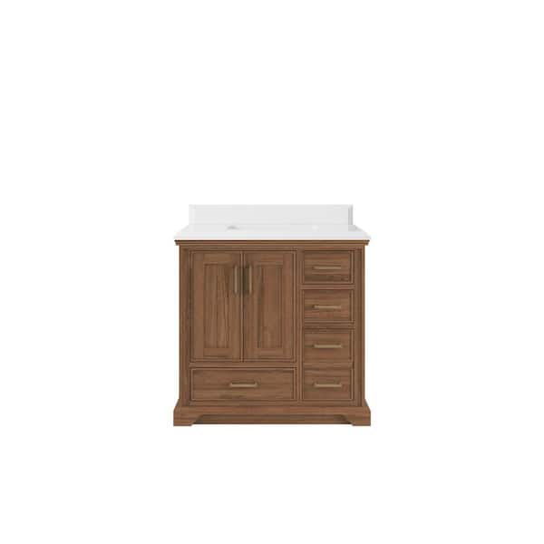 Willow Collections Charlotte Teak 36 in. W x 22 in. D x 36 in. H Center Sink Bath Vanity in Dark Natural with 1.5" Empira Quartz Top
