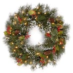 24 in. Wintry Pine Artificial Wreath with Clear Lights