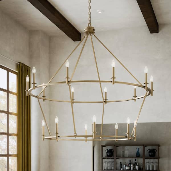 Carrick 54.25 in. 18-Light Champagne Bronze Traditional Candle Tiered Chandelier for Foyer