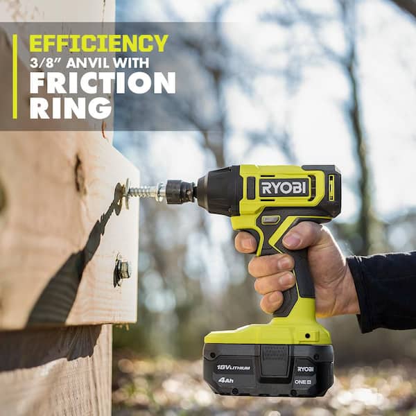 RYOBI ONE+ 18V Cordless 3/8 in. Impact Wrench Kit with 4 Ah Battery, 2Ah Battery, and 18V Charger PCL250K2SB