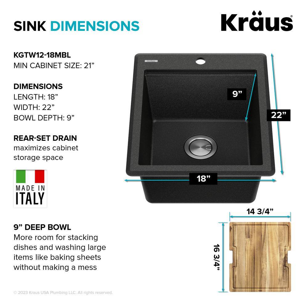 Bellucci Metallic Black Granite Composite Single Bowl Kitchen Sink