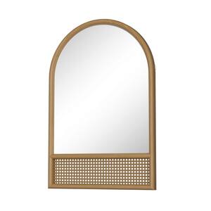 24 in. W x 36 in. H Wood Bottom Rattan Arch Hanging Mirror Glam Classic Wood Color Wall Mirror
