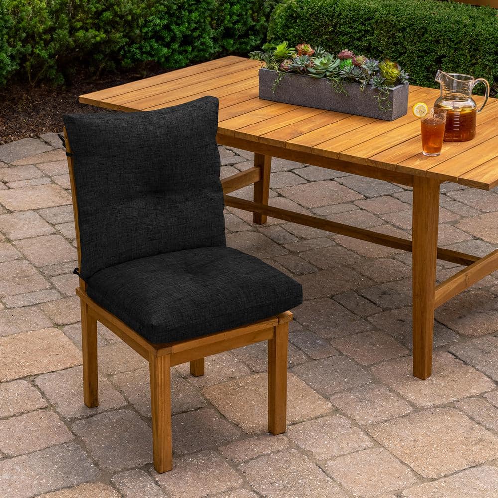 Black Polyester Tufted Outdoor Dining Chair Cushion, 21 x 40