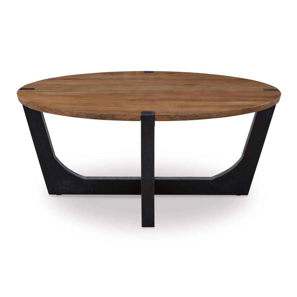 Round Black and Brown Mango Wood Coffee Table