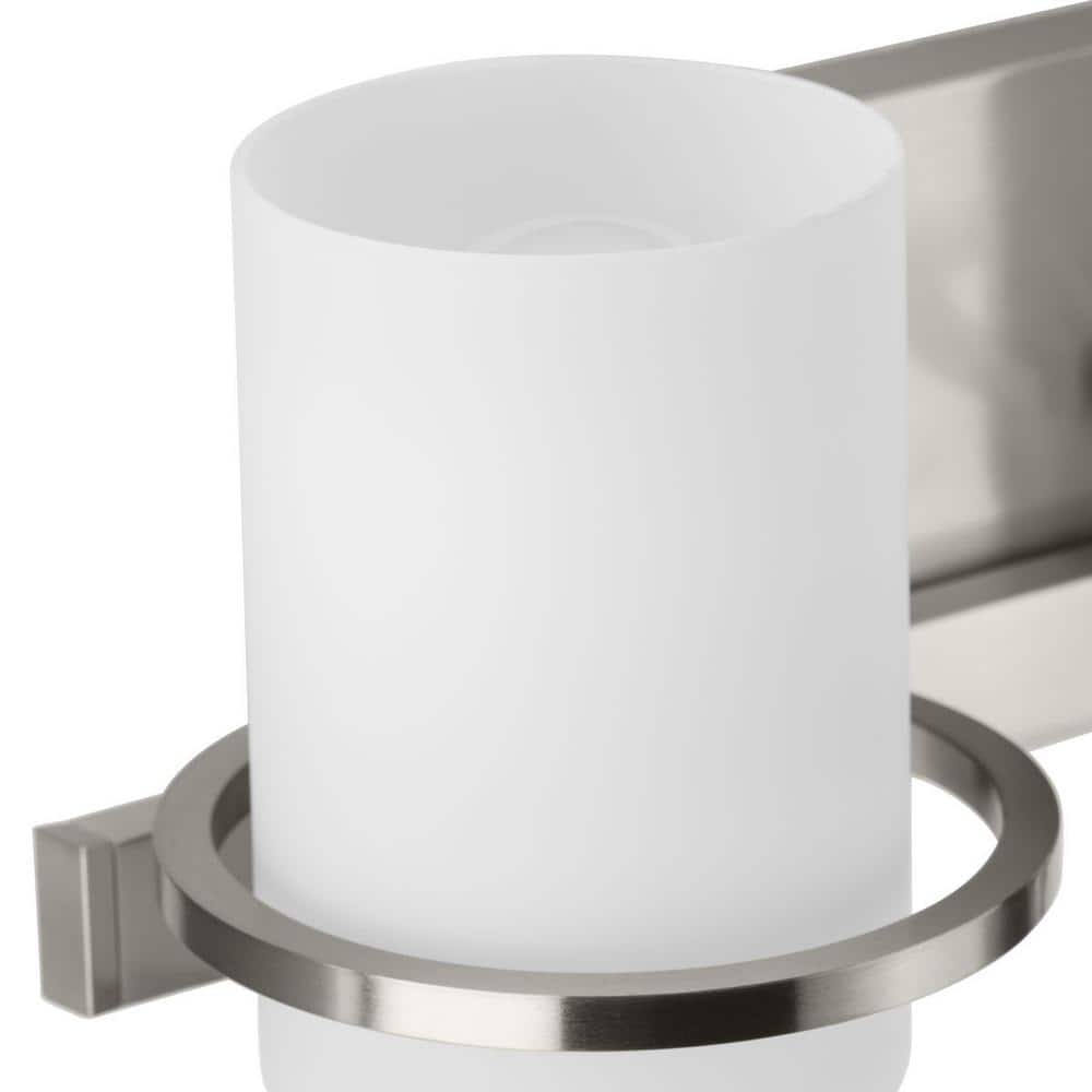 Brushed Nickel 2-Light Vanity with White Glass Shades