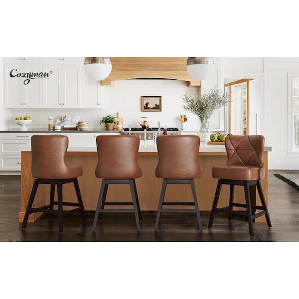 Zola 26 in. Dark Brown Wood Frame Faux Leather Upholstered Swivel Bar Stool (Set of 4)