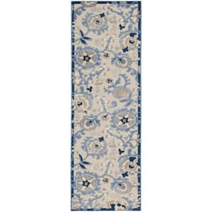 Aloha Blue/Gray 2 ft. x 6 ft. Kitchen Runner Floral Contemporary Indoor/Outdoor Patio Area Rug