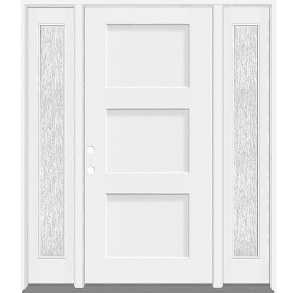 Steves & Sons Legacy 68 in. x 80 in. 3P Equal Shaker RHIS Unfinished White Fiberglass Prehung Front Door w/Rain 14 in. SLs 4-9/16 Jamb