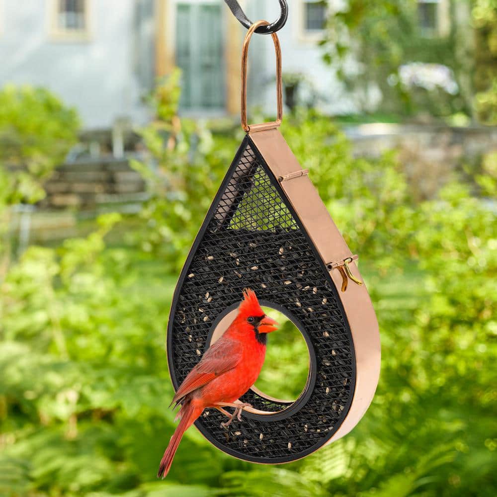 Copper and Black Mesh Hanging Raindrop Bird Feeder
