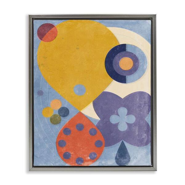 Stupell Industries Blue and Yellow Retro by Victoria Barnes Gray Floater Frame Abstract Graphic Art Print 21 in. x 17 in.