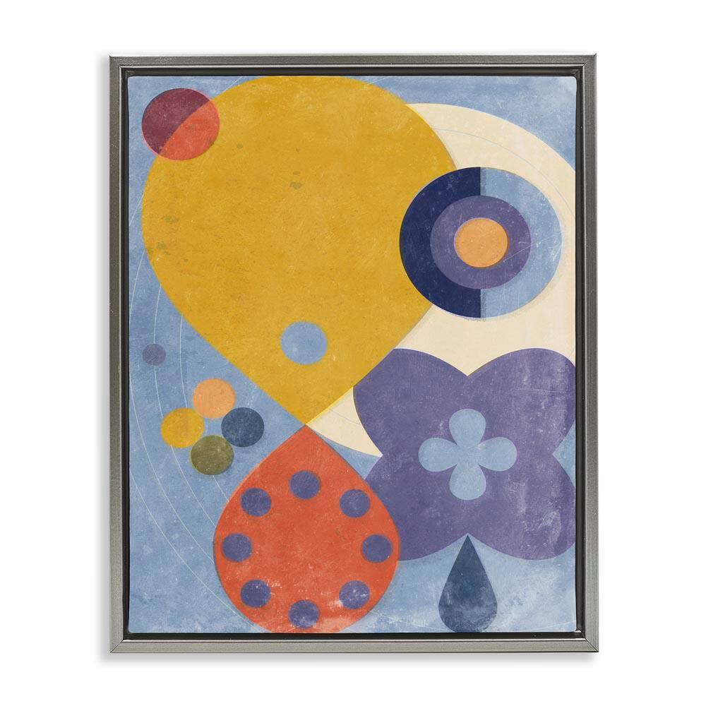 Blue & Yellow Retro by Victoria Barnes Gray Floater Frame Abstract Graphic Art Print 31 in. x 25 in. price history on PriceWatchPro