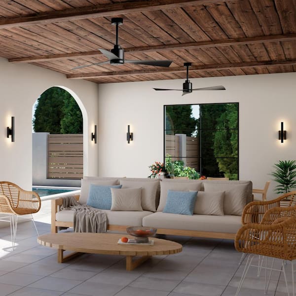 True 52 in. Indoor/Outdoor Satin Black Downrod Mount Ceiling Fan with Remote Included for Covered Patios