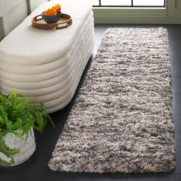 Iceland Shag 2 ft. x 6 ft. Gray/Dark Gray Abstract Distressed Runner Rug