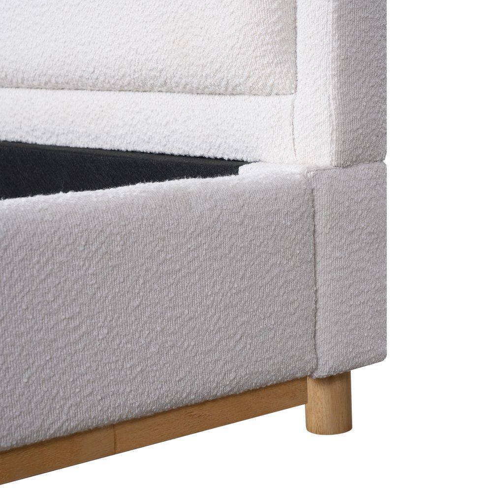 White Wood Frame King Size Soft Boucle Upholstered Platform Bed with Solid Rubber Wood Base and Legs - thumbnail 3