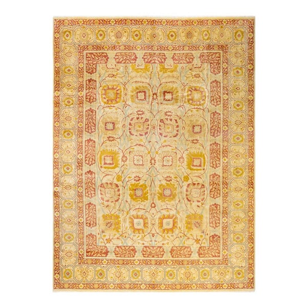 Mogul Yellow 10 x 14 Oriental Wool Indoor Area Rug