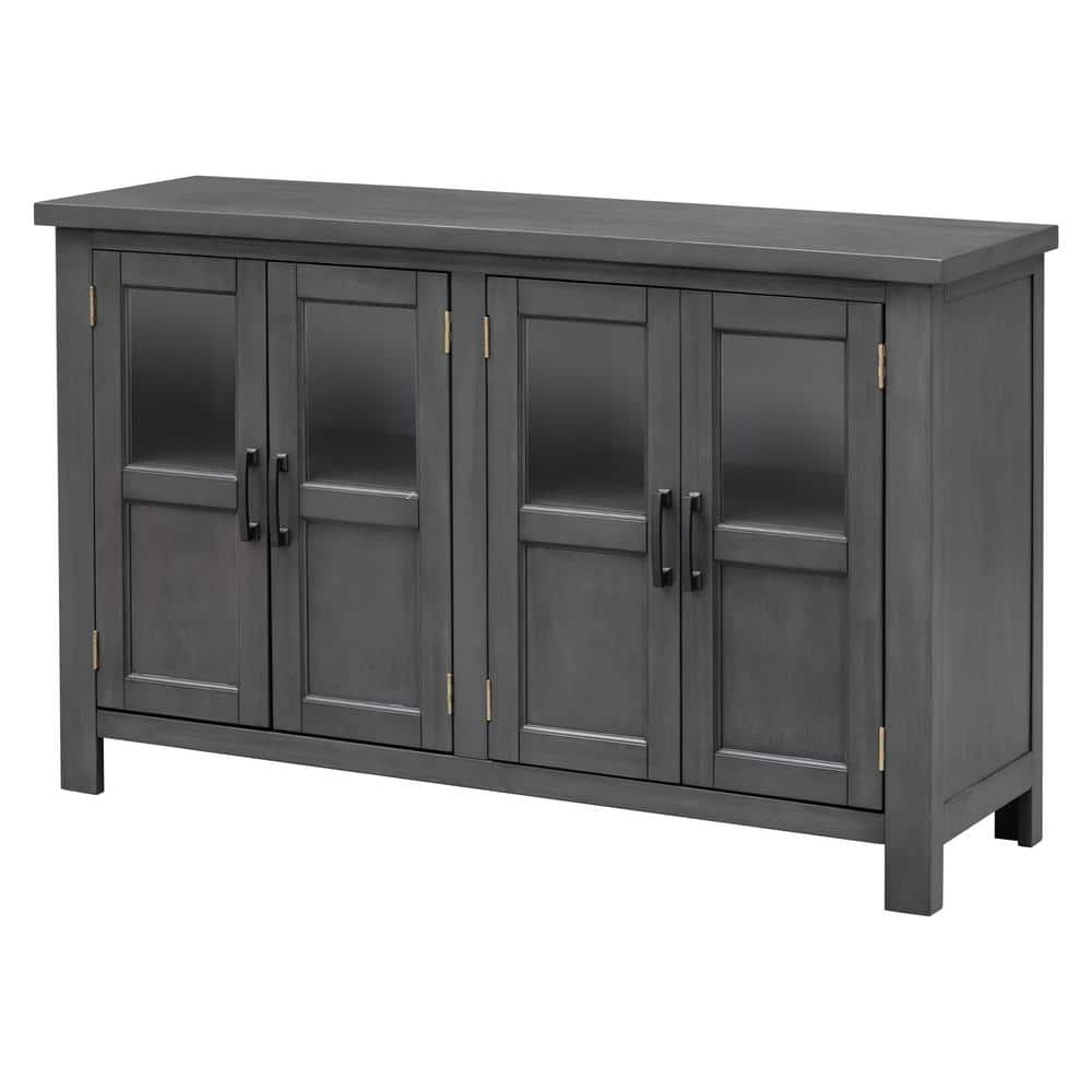 51 in. W x 15.6 in. D x 34 in. H Gray Linen Cabinet with Glass Doors and Ad