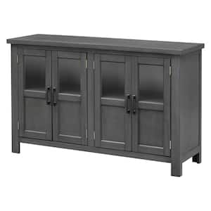 51 in. W x 15.6 in. D x 34 in. H Gray Linen Cabinet with Glass Doors and Adjustable Shelves