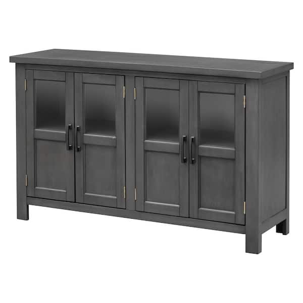 Unbranded 51 in. W x 15.6 in. D x 34 in. H Gray Linen Cabinet with Glass Doors and Adjustable Shelves