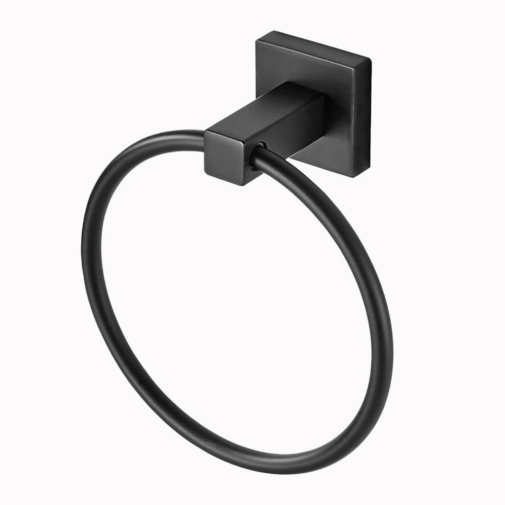 Wall Mounted Towel Ring Bath Round Towel Hanger for Bathroom Square Base Hand Towel Holder in Matte Black price history on PriceWatchPro
