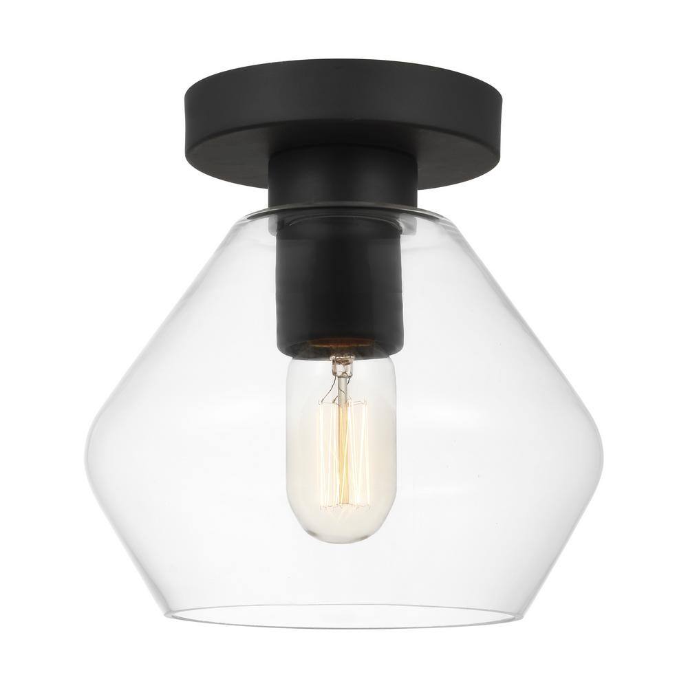 Jett Midnight Black Transitional 8'' Glass & Steel Semi-Flush Mount
